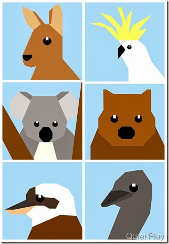 Aussie animals Paper Pieced Pattern Sketches by Quiet Play