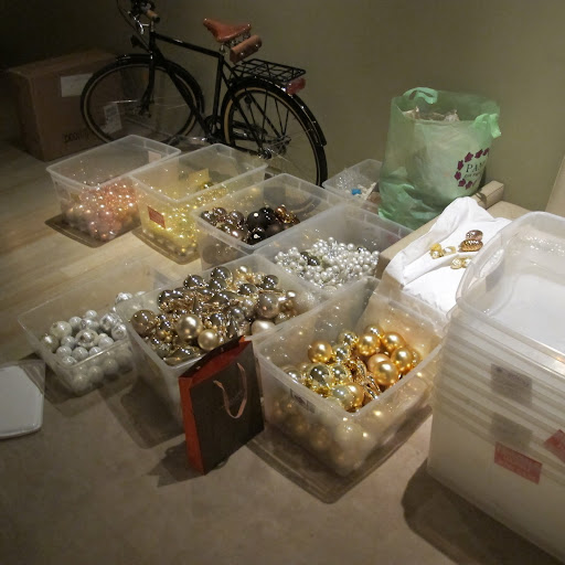 I sort my ornaments by color as I do most things in my life.
