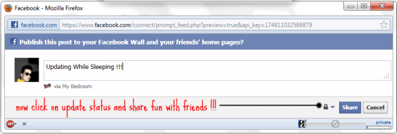 Funny Facebook VIA Status Updater Trick 2