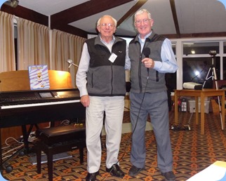 President to President! Gordon Sutherland (right) thanking Rob Powell for a fantastic concert. Photo courtesy of Peter Littlejohn.