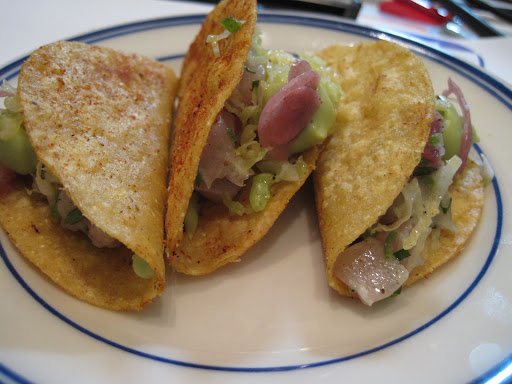 Blue Corn Fish Tacos with Marinated Yellow Fin Tuna and Avocado. Blue Corn Fish Tacos with Marinated Yellow Fin Tuna and Avocado.