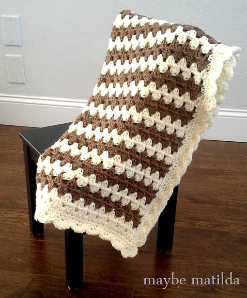 Brown and cream crochet granny stripe baby blanket