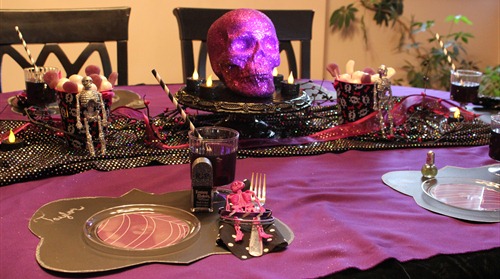 ghouls rule black purple silver glam halloween party skulls skeletons