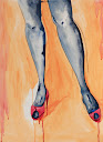 20x22 "Lady Legs in Orange and Blue" or "Bloody Feet." Watercolor and ink on paper. Sold.