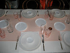 The beginning of one of our table set ups. Before flowers, napkins, place cards, etc.