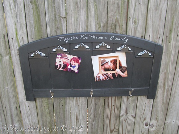 repurposed headboard photo display 