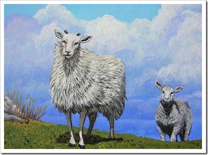 Sheep with Lamb Following