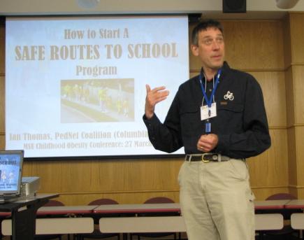 Ian Thomas with the PedNet Coalition in Columbia, MO explains the steps to starting up community programs that make pedestrian travel easier.