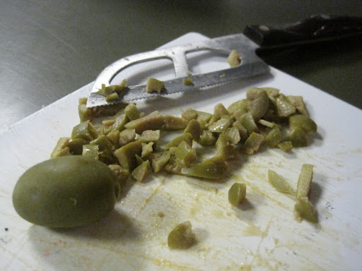Both Monty and Shavon decided to chop up some olives for their pimento cheeses. Both Monty and Shavon decided to chop up some olives for their pimento cheeses.
