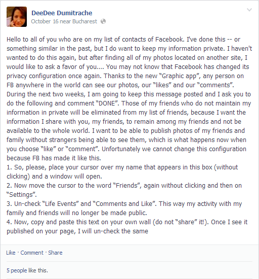 Facebook privacy "chain mail"