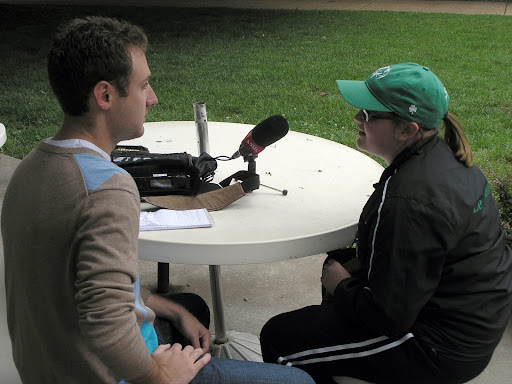 KSMU's Justin Lux and Special Olympics participant Sierra Simmons.
(Photo credit: Jeremy Shreckhise)
