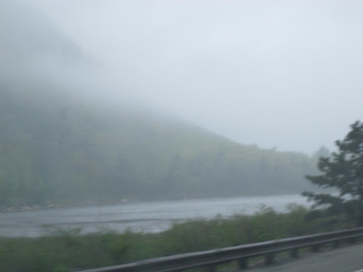 We're driving along Otter Creek Road and the views are very scenic, even in this fog.  That pond is called The Tarn.