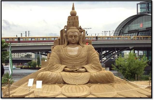 Statues of Lord Ganesha, Budha , Jesus and many more made up of Sand