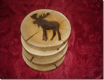 burned image of moose on wooden diy coaster