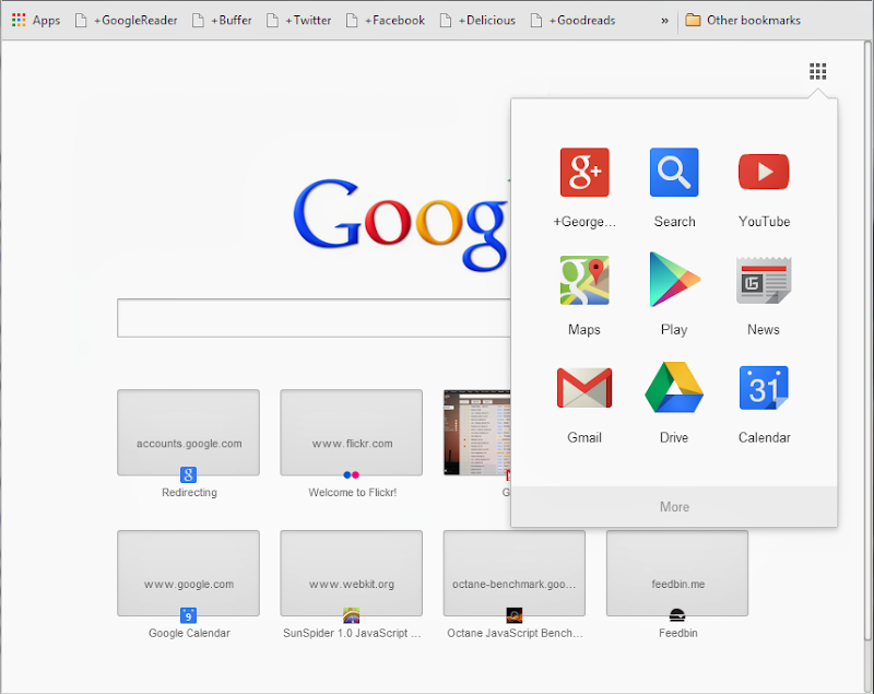 Google Chrome 28 new tab page
