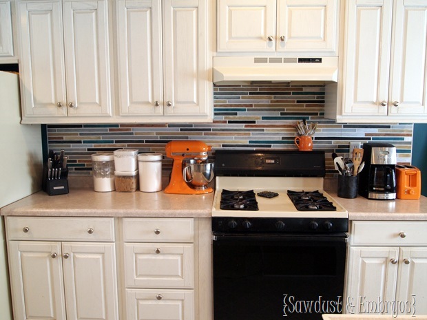 The finished look of this painted backsplash is an upgrade from our old one.