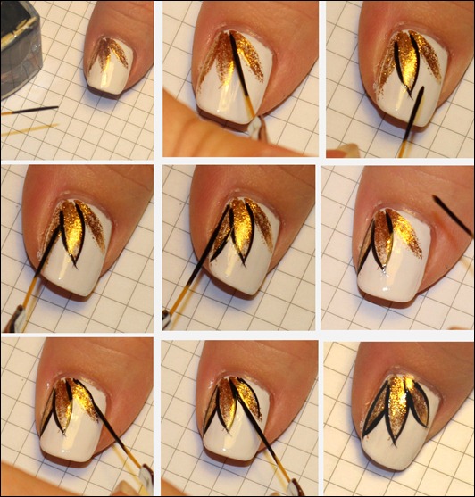 Blüten Nail Art Tutorial Schwarzer Rahmen