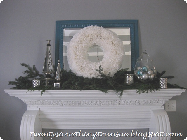 Blue and White Christmas Mantel