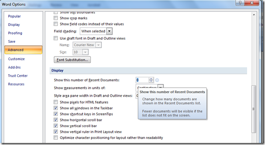 Display Or Hide Recently Opened Documents In Microsoft Office Applications