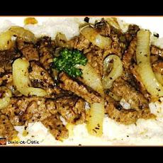Sautéed Steak Strips on Walnut-Basil Rice