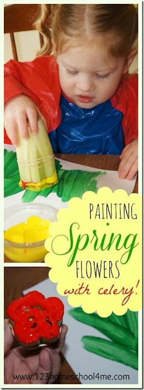 Painting Spring Flowers with Celery for Toddler, Preschoolers, and Kindergarten. Lots of clever ideas in this fun, playful idea! Painting Spring Flowers with Celery for Toddler, Preschoolers, and Kindergarten. Lots of clever ideas in this fun, playful idea!