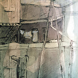 Dans la rue de Château à Piotrków 1999; kolaż rysunkowy / collage de dessin; 100x70 cm