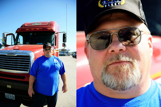Patrick McGuire is a veteran trucker;  he's been behind the wheel of a big rig for 17 years. He says if used responsibly, electronic devices are not a distraction to truck drivers. (Photo Credit: Alex Crowder)