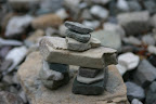 An inunnguaq marking Crypt Lake trail