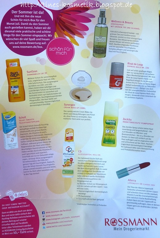 Rossmann schön für mich Box Juli 2014b Rossmann schön für mich Box Juli 2014b