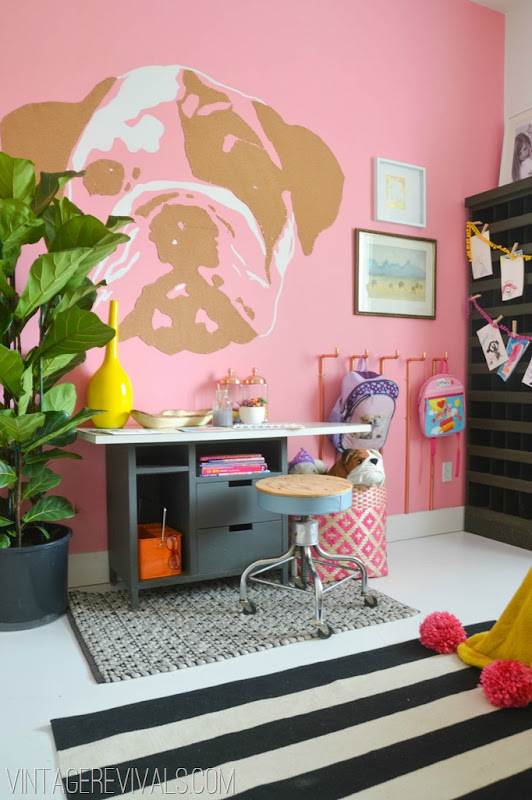 Pink Wall Little Girls Room @vintage revivals
