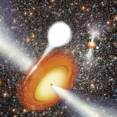 ilustração da coexistência de dois buracos negros