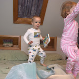 Two little monkeys jumping on the bed...
