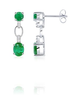 Oval, Round Emerald and Diamond Earrings