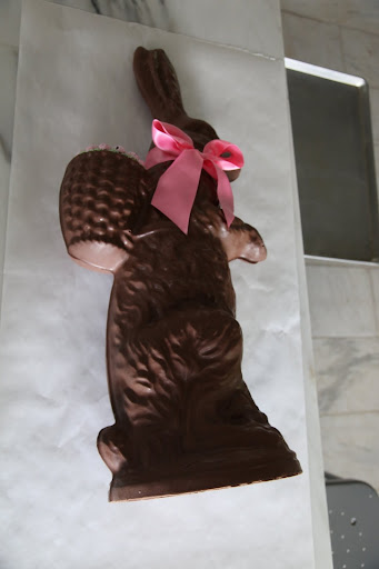 This giant chocolate Easter bunny from Conrad's Confectionery http://conradsconfectionery.com/, was used as holiday decor, and needed to find its next life - perhaps even a more useful one.