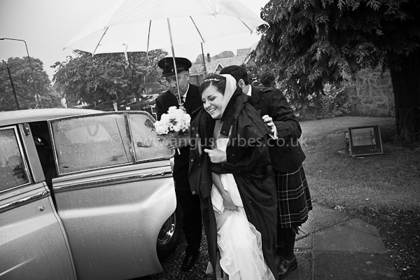 wet bride at scottish church