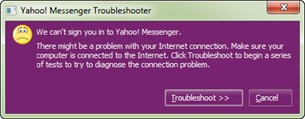 Pesan error yang muncul ketika gagal login ke akun Yahoo! Messenger
