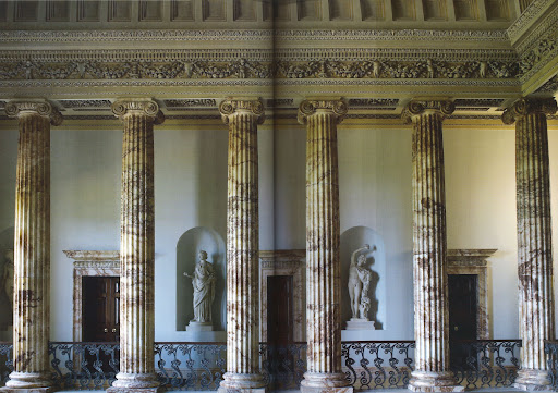 Inspired by the Temple of Fortuna Virilis in Rome, these columns and ionic capitals epitomize high Neoclassical style. Inspired by the Temple of Fortuna Virilis in Rome, these columns and ionic capitals epitomize high Neoclassical style.