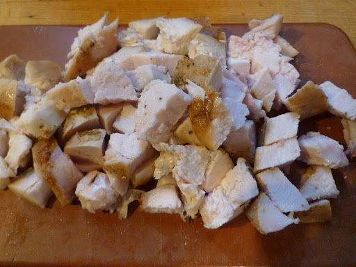 Chicken cut into bite-size pieces for salad