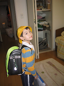 Kai on his way to 1st grade, with his randoseru (Japanese backpack)