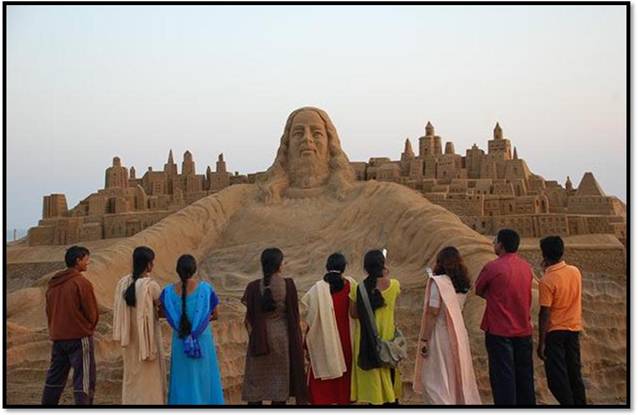 Statues of Lord Ganesha, Budha , Jesus and many more made up of Sand