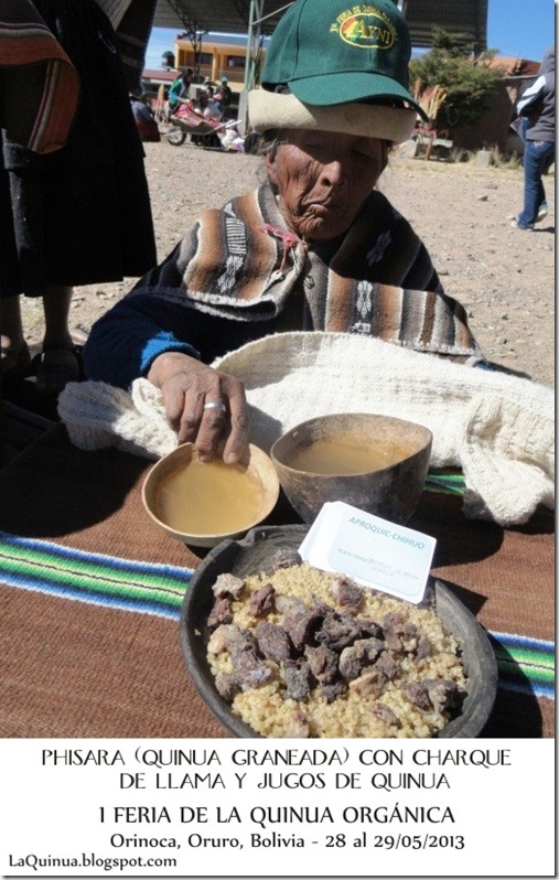 Phisara con Charque de llama y Jugos de Quinua en la I Feria de la Quinua Orgánica realizada en  Orinoca, Prov. Sud Carangas, Oruro - Laquinua.blogspot.com