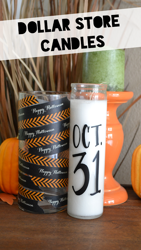 Dollar Store Candles - embellish with vinyl and washi for #Halloween