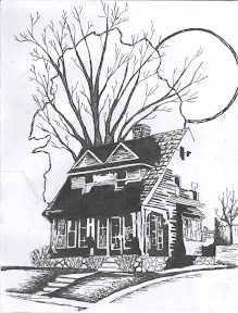 Cara Boiler's sketch of the haunted house in Haunted, Inc. She is an amazing artist that lives there and, yes, it is haunted.