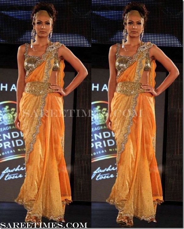 Reynu_Tandon_Orange_Designer_Saree