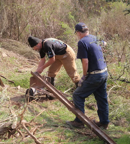 Super-volunteer John Mestas buil a special lever for the giants -- note roots at left.