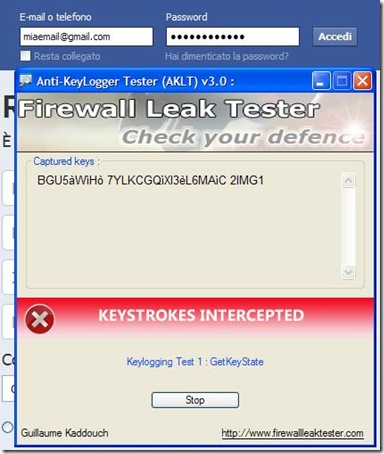 Anti-Keylogger Tester cattura dei tasti premuti