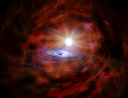 ilustração de um buraco negro e estrela companheira