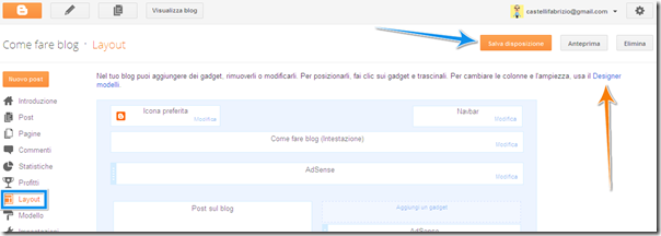 come cambiare disposizione gadget aggiungere widget blog blogger