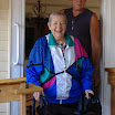 Randy with Lenore Bern, trying out porch and ramp he built for her.