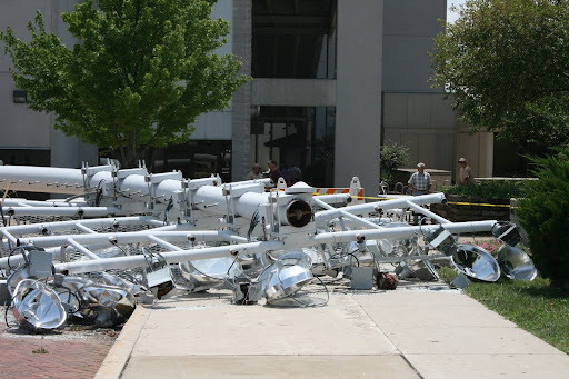 Fortunately no one was hurt in the fall. The light fell on a popular thoroughfare on campus during the school year. (photo credit: James Mulvenon)